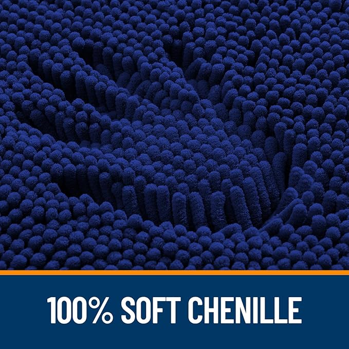 OLANLY Toilet Rugs U-Shaped 24x24, Extra Soft Absorbent Chenille Contour Bathroom Rugs for Toilet, Dry Quickly, Machine Washable, Non-Slip Bath Mat, Navy
