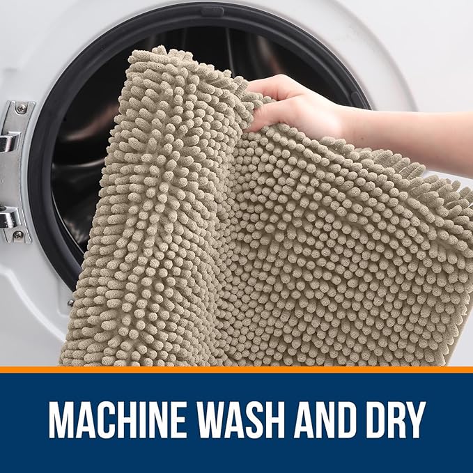 OLANLY Large Bathroom Rugs 47x32, Extra Soft Absorbent Chenille Bath Rugs, Rubber Backing Quick Dry, Machine Washable Bath Mats for Bathroom Floor, Tub and Shower, Home Decor Accessories, Warm Taupe