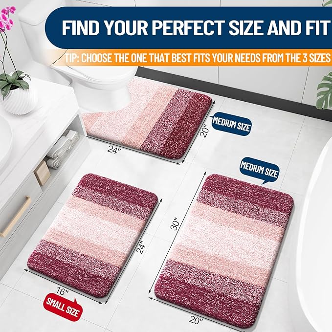 OLANLY Large Bathroom Rugs Mat 45x27, Extra Soft Absorbent Microfiber Bath Rugs, Rubber Backing, Quick Dry, Machine Washable Bath Mats for Bathroom Floor, Tub and Shower, Home Decor Accessories, Red