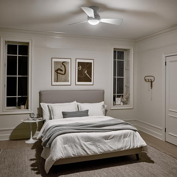 Kichler 330151MWH 44 Inch Sola Ceiling Fan LED, 3 Speed Wall Control Full Function, Matte White Finish with Matte White Blades