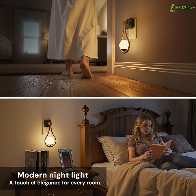 L LOHAS LED Night Lights Plug Into Wall, Dusk to Dawn Sensor | Soft White 3000K Nightlight, 0-100LM Adjustable Brightness 330°Rotating Plug in Night Light Bathroom Hallway Bedroom Stairway