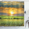 Ambesonne Rustic Shower Curtain, Corn Field and Sunrise Summer Sky Natural Paradise Pasture Mourning View Picture, Cloth Fabric Bathroom Decor Set with Hooks, 69" W x 70" L, Blue Green