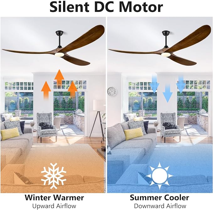 ABZ 72 Inch Ceiling Fans with Lights, Solid Wood Propeller Large Ceiling Fans with Lights and Remote Control 3 Blades Outdoor Ceiling Fan High cfm for Patios Gazebo Indoor Farmhouse, Walnut Wood