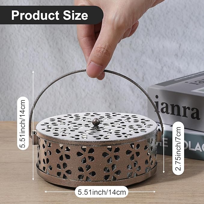 4Pcs Portable Mosquito Coil Holder, Coil Incense Holder with Handle Round Heat-Resistant Mosquito Incense Burner for Indoor Outdoor Hanging Camping Patio (Bronze)