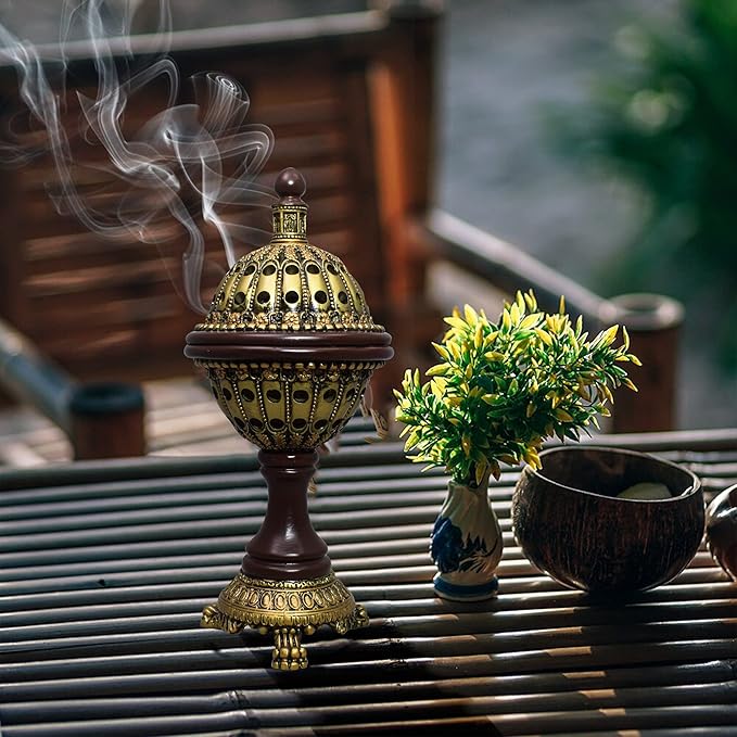AM Lux Globe Incense Burner - Bakhoor Cone Holders | Insence bukhoor Burners| Frankincense Burner Charcoal | Mabkhara | for Office & Spiritual Décor (Bronze)