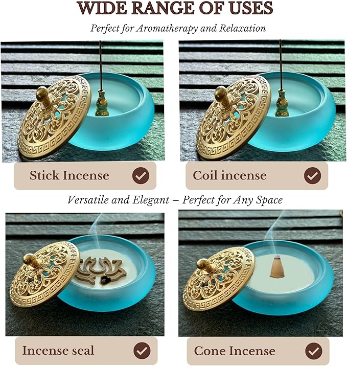 Powder Incense Burner Kit with Brass Censer, Incense Ash Tools and Mold Press Set, Complete Gift Box for Meditation, Yoga and Home Relaxation