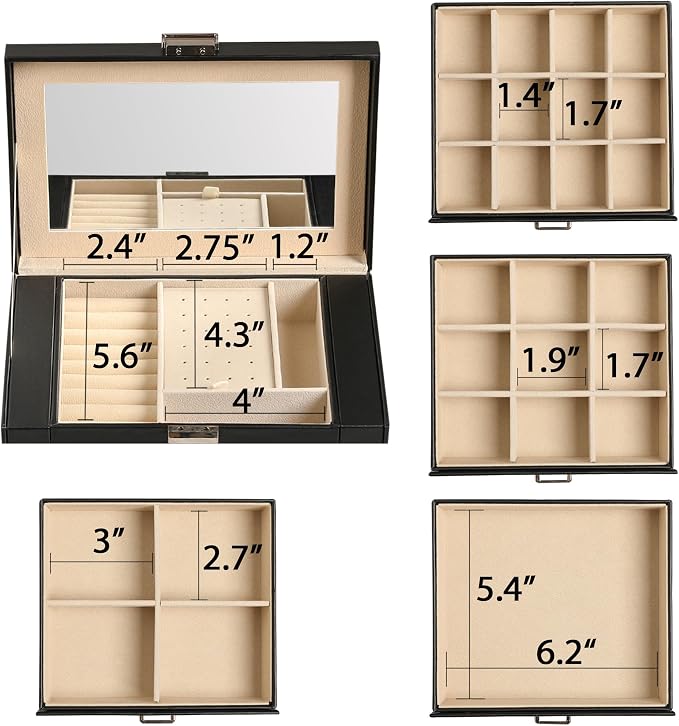 Frebeauty 5-Layer Jewelry Box for Women,Jewelry Organizer with 4 Drawers | Faux Leather,Built-in Mirror,Spacious Jewelry Storage,16 Necklace Hooks,Organizing by Category for Rings Earrings Bracelet