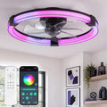 LEDIARY Ceiling Fan with Light,20inch Low Profile Fandelier with Remote RGB | Black RGB,6 Speeds, Reversible DC Motor, Dimmable Flush Mount Fan Light, Modern fans for Bedroom