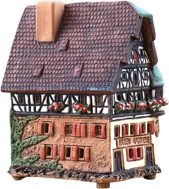 Ceramic Houses and Villages Collection - Handmade House Collectible Miniature of The Original Marienapotheke in Rothenburg Germany - Cone Incense Holder R278