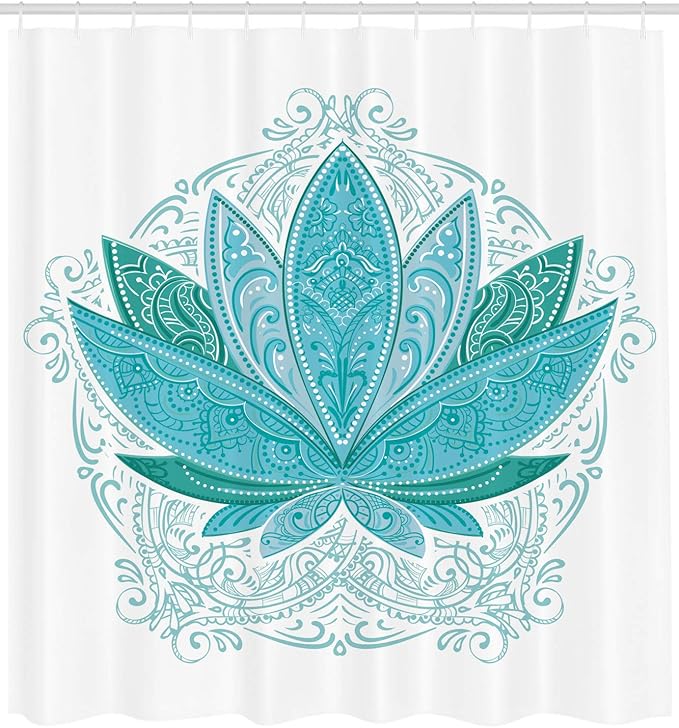 Ambesonne Lotus Shower Curtain, Oriental Flower with an Ornament of The Exotic Petals in The Traditional Style and Boho Design Art, Cloth Fabric Bathroom Decor Set with Hooks, 69" W x 84" L, Sky Blue
