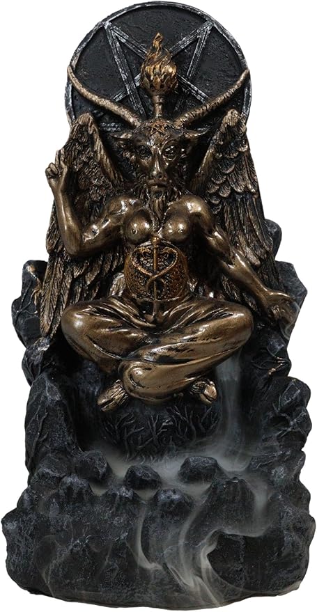 Ebros Sabbatic Goat of Mendes Samael Lilith Baphomet with Pentagram Sigil Backflow Cone Incense Smoke Burner Decorative Figurine 7.5" Tall LaVeyan Serpent Skulls Occultic Accent