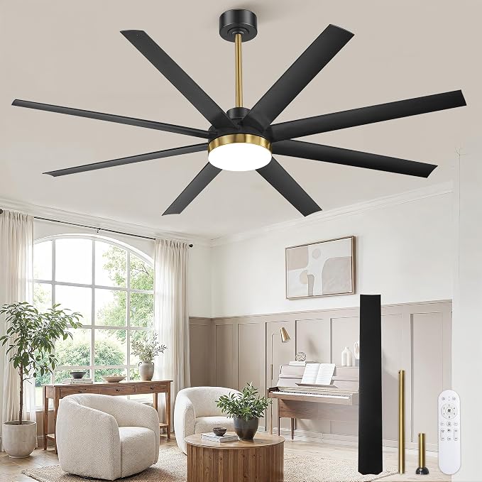 Fanbulous 65 Inch Large Ceiling Fans with Lights, Black Ceiling Fan with Remote Control, Dimmable, 3CCT, Quiet, Modern Ceiling fan For Living Room, Bedroom, Kitchen, Patio, Outdoor