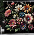 Ambesonne Boho Floral Shower Curtain, Romantic Night Theme Whimsical Flowers Arrangement on Black Background, Cloth Fabric Bathroom Decor Set with Hooks, 69" W x 70" L, Evergreen Pink Blue