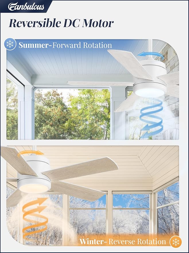 Fanbulous 42" Outdoor Ceiling Fan with Light and Remote, IP65 Waterproof, Plug-in Design with 10FT Cord, 6-Speeds, 3CCT, Hook Hanging Fan for Gazebo Patio Porch Garage Canopy(White)