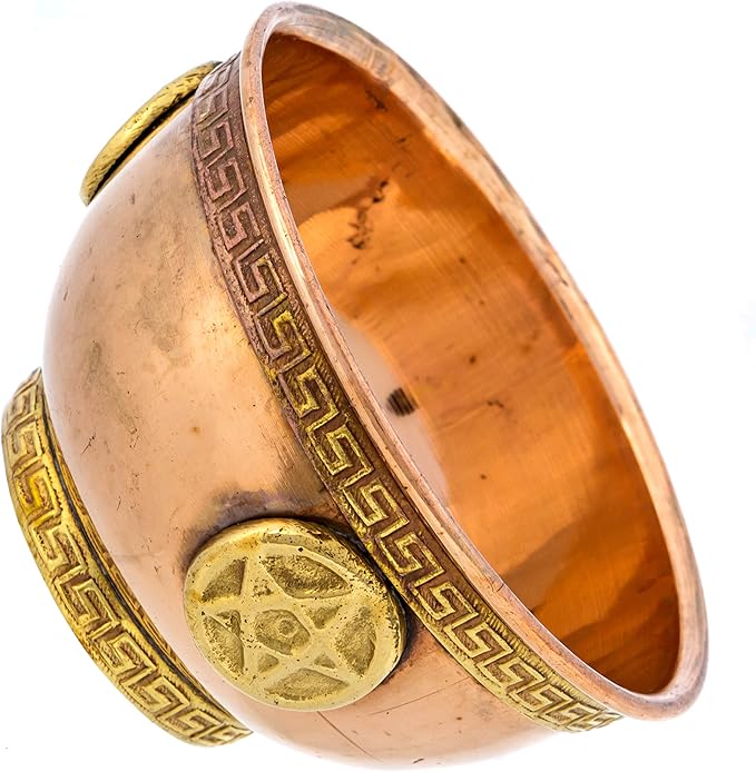 Pentagram Copper Bowl - Offering Bowl for Altar Use, Ritual Offerings, Witchy Home Decor - Incense Holder for Incense Cones, White Sage, Palo Santo Sticks - 3 Inches Wide