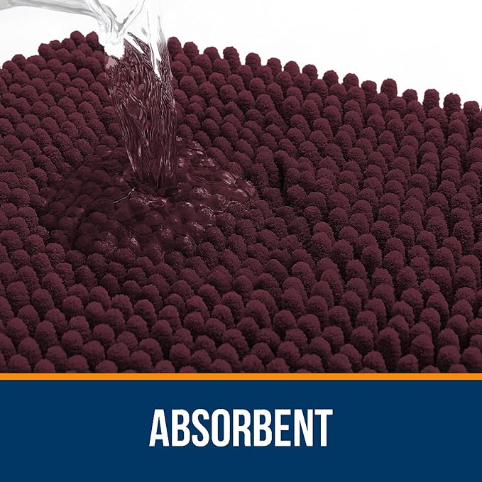 OLANLY Bathroom Rugs 34x21, Extra Soft Absorbent Chenille Bath Rugs, Rubber Backing Quick Dry, Machine Washable Bath Mats for Bathroom Floor, Tub and Shower, Home Decor Accessories, Black Cherry