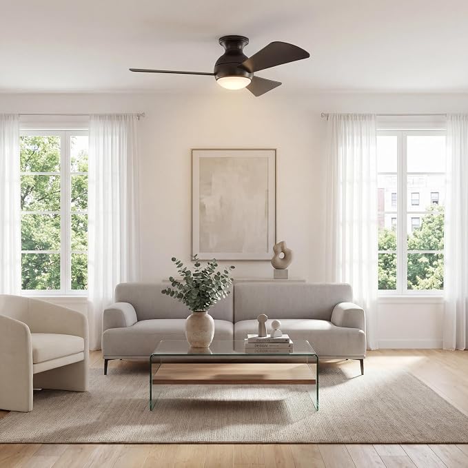 Kichler Sola LED 44" 3 Blade Fan with Etched Cased Opal Glass in Olde Bronze finish and Brown Blades