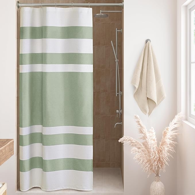 Madison Park Shower Curtain Spa Waffle Weave Stall Shower Curtain for Bathroom 3M Scotchgard Moisture Management, Spa Quality Modern Shower Curtains for Bathroom, Stall 36x72'' Sage Green