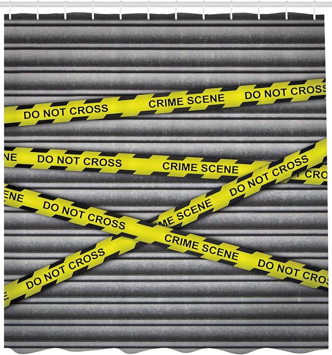 Ambesonne Police Shower Curtain, Crime Scene Investigation Do Not Pass Yellow Wraps Words Work of Art Print, Cloth Fabric Bathroom Decor Set with Hooks, 69" W x 70" L, Yellow Black Grey