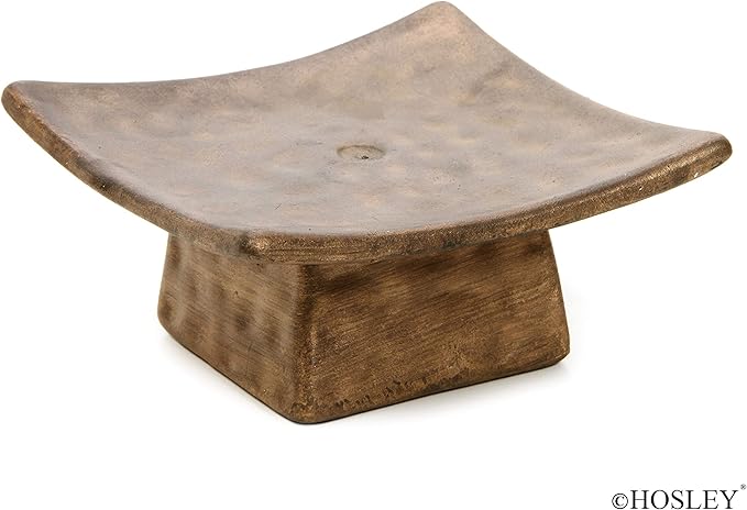 Hosley Square Candle Holder Pedestal with Incense Stick Holder – Decorative Display Stand for Pillar Candles, Small Décor & Meditation Spaces