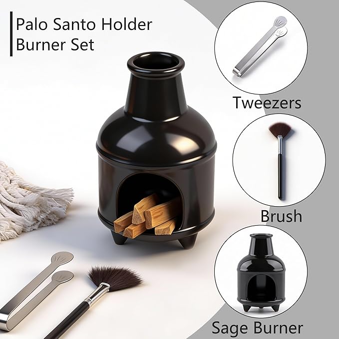 Palo Santo Holder - Sage Burner & Incense Burner for Burning Sage, Palo Santo Advanced Ash Catcher with Chimney Design,Cone Burning Smudge Bowl for Yoga, Meditation Room,Home Decor,Healing Gift