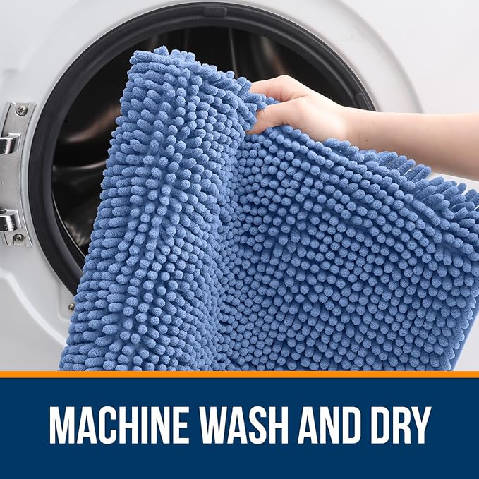 OLANLY Small Bathroom Rugs 24x16, Soft Absorbent Chenille Bath Rugs, Rubber Backing Quick Dry, Machine Washable Bath Mats for Bathroom Floor, Tub and Shower, Home Decor Accessories, Cornflower Blue