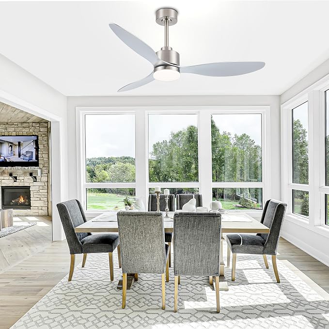 52" Ceiling Fans with Lights and Remote, Quiet DC Motor, 3 Reversible Blades, 6-Speed, Modern Industrial Brushed Nickel Ceiling Fan with 3-Color LED Light Fandelier for Bedroom Living Room