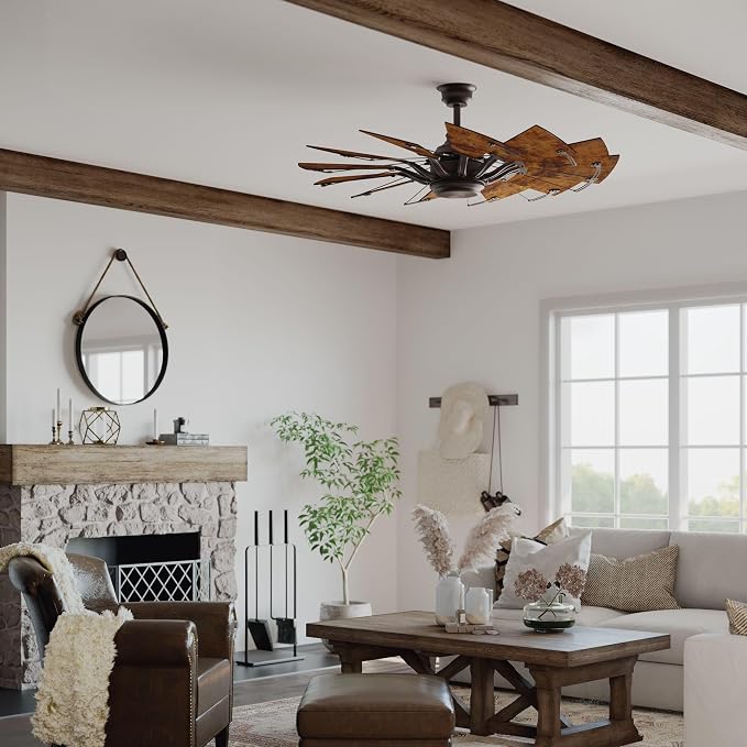 Progress Lighting Springer Collection DC Motor Farmhouse Windmill Ceiling Fan, Architectural Bronze, 12-Blade (52" W x 17-3/8" H) P250065-129