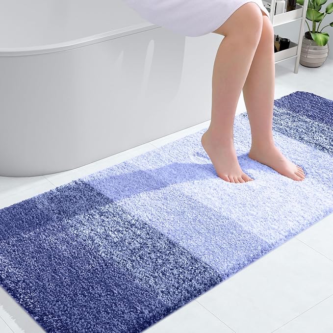 OLANLY Bathroom Runner Rugs Mat 59x24, Extra Soft Absorbent Microfiber Bath Rugs, Rubber Backing, Quick Dry, Washable Long Bath Mats for Bathroom, Tub and Shower, Home Decor Accessories, Blue-Violet
