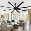 ZMISHIBO 96 Inch Ceiling Fans No Light, Large Industrial Ceiling Fan with 8 Aluminium Blades, Quiet DC Motor, 6 Speeds, Modern Ceiling Fan without Light for Garage/shop/living room,Black