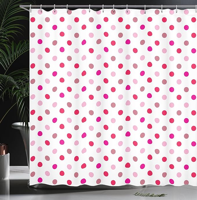 Ambesonne Polka Dots Shower Curtain, Polka Dots Pattern Consisting of an Array of Filled Circles Pop Art, Cloth Fabric Bathroom Decor Set with Hooks, 69" W x 70" L, Pink Fuchsia