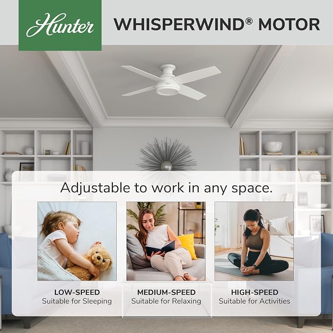 Hunter Dempsey, Indoor, Ceiling Fan, No Light, Modern, 52 inch, Fresh White | Low Profile Mount, Remote Control, 4 Blades, For Bedroom, Living Room, Kitchen, 59248