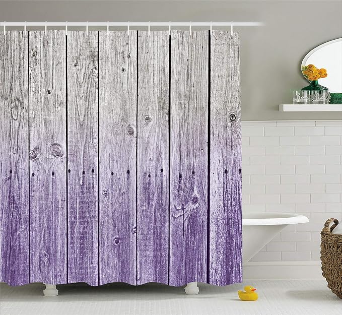 Ambesonne Rustic Shower Curtain, Wood Panels Background Digital Tones Effect Country House Art Image, Cloth Fabric Bathroom Decor Set with Hooks, 69" W x 84" L, Violet Blue