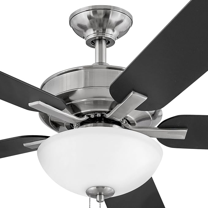 Hinkley Metro 52" LED Indoor Dual Mount Ceiling Fan with Light- Traditional Style, Reversible Wooden Fan Blades, Brushed Nickel w/Matte Black or Silver Blades, Remote Sold Separately