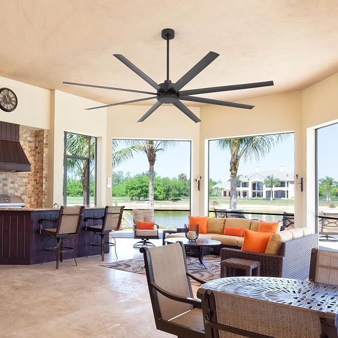 84" Industrial Large Ceiling Fans with No Lights Remote Control, 8 Reversible Blades, Quiet DC Motor, 6-Speed, 3 Down Rod Mount, Home Commercial Ceiling Fans without Light for Porch/Garage/Shop