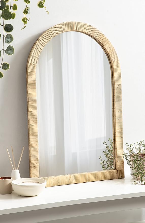 Kate and Laurel Rahfy Boho Arch Rattan Mirror