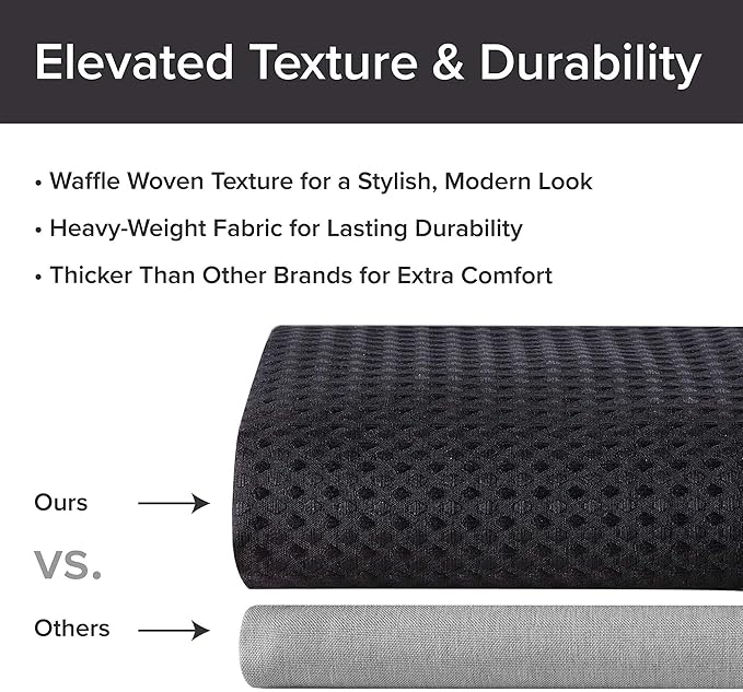 Madison Park Shower Curtain Waffle Weave, Vibrant Dyed, Waffle Shower Curtain 3M Scotchgard Moisture Management, Farmhouse Wide Shower Curtains for Bathroom, Extra Width: 108"x72" Black