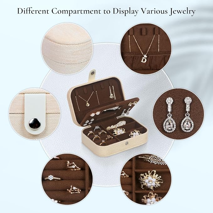 Hatori Travel Jewelry Box, PU Leather Small Jewelry Organizer for Women Girls, Double Layer Portable Mini Travel Case Display Storage Holder Boxes for Stud Earrings, Rings (White Mirror)