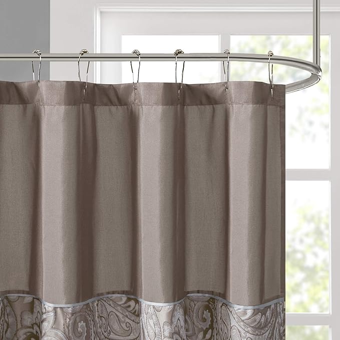 Madison Park Aubrey Shower Curtain Paisley Jacquard Pieced Microfiber Faux Silk Modern Home Bathroom Decorations, 72x72, Blue
