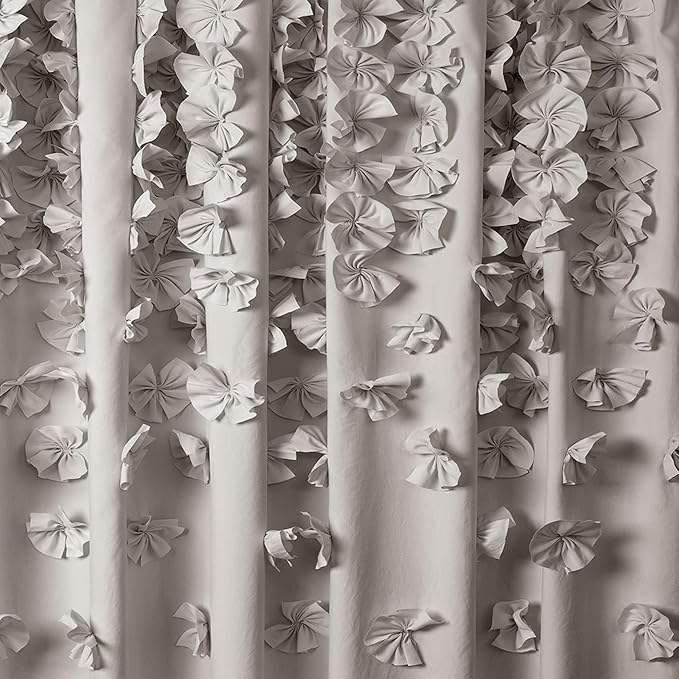 Lush Decor Riley Shower Curtain, 72" W x 72" L, Light Gray - Bathroom Curtain - Coquette Decor - Bow Shower Curtains - Cottage Core - Fabric Shower Curtains
