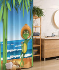 Ambesonne Animal Stall Shower Curtain, Illustration of a Frog on Sandy Beach with Palm Trees and Ocean Tropical Print, Fabric Bathroom Decor Set with Hooks, 36" W x 72" L, Cream Green