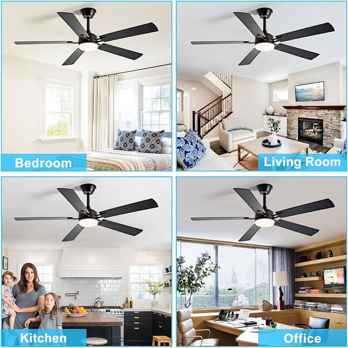 Depuley 52-inch Ceiling Fan with Light: Black Ceiling Fan for Living Room Indoor Outdoor - Modern Ceiling Fan with Remote Control 3CCT Dimmable Noiseless 5 Reversible Walnut Blades 6 Speeds Timer