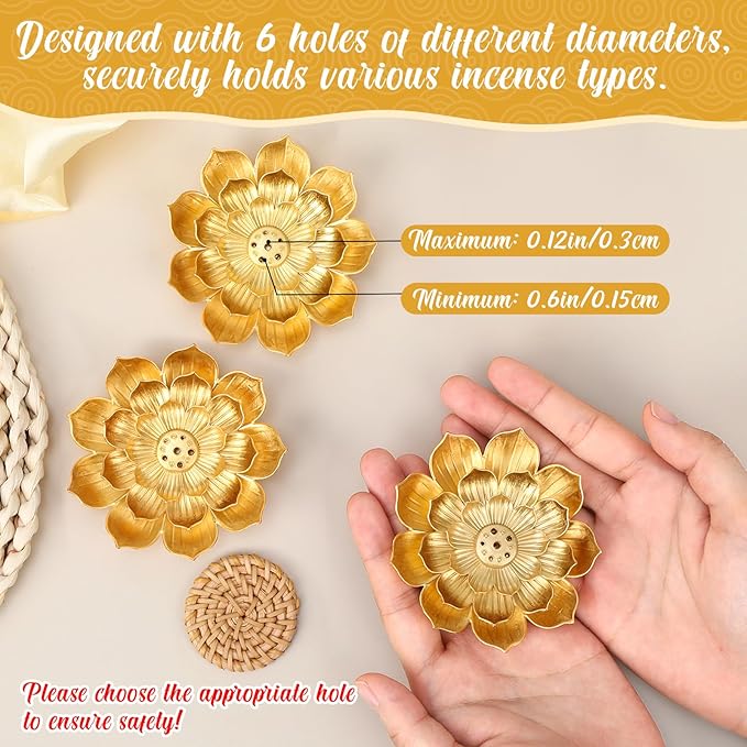 36 Pack Lotus Incense Holder, Incense Stick Holder Gold Three-Layer Design with Organza Bags & Heat Insulation Pad, Incense Burner Ash Catcher for Home Yoga SPA Fragrance Decor Bedroom