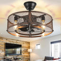 DLLT Caged Ceiling Fan with Lights: 20" Farmhouse Fandelier with Light and Remote - Walnut Industrial Chandelier Fan Light for Bedroom Living Dining Room Kitchen