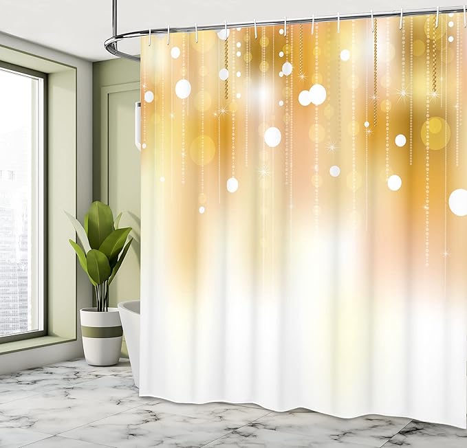 Ambesonne Pearls Shower Curtain, Blurred Background with Brown Color Classy Christmas Design Artwork Print, Cloth Fabric Bathroom Decor Set with Hooks, 69" W x 70" L, White Brown
