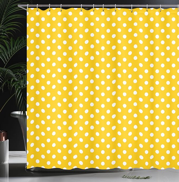 Ambesonne Polka Dots Shower Curtain, Traditional Polka Dots Motif in Row on Sunny Colored Backdrop Girls Bohemian, Cloth Fabric Bathroom Decor Set with Hooks, 69" W x 75" L, Yellow White