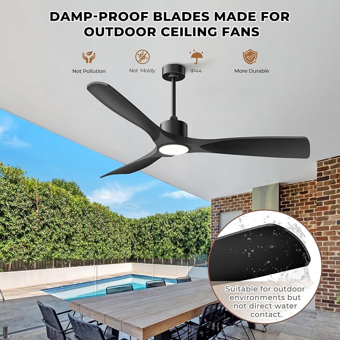 60" Ceiling Fan with Lights,Outdoor Ceiling Fan 3 Blade,Compatible with Alexa/Gg/App/Remote,3-Color Light 6-Speed Quiet Reversible DC Motor for Patio,Black