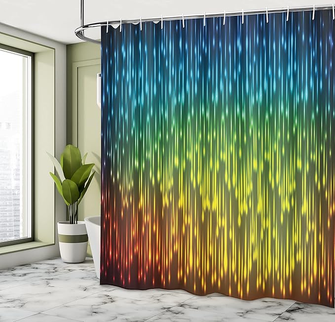 Ambesonne Colorful Shower Curtain, Galaxy Universe Outer Space Inspired Technical Neon Rain Modern Abstract Art Print, Cloth Fabric Bathroom Decor Set with Hooks, 69" W x 84" L, Lime Green Sky Blue