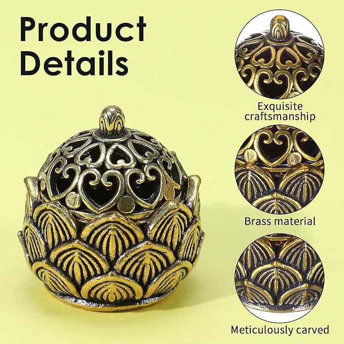 2Pcs Pure Copper Fortune Lotus Incense Holder, Black Brass Cone Incense Burner Holder, Home, Meditation Decor (1.18×1.1")