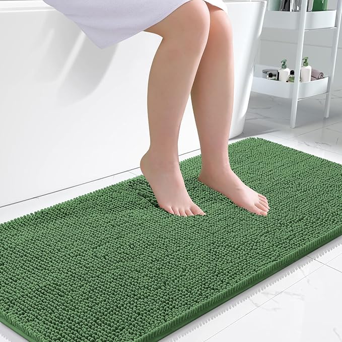 OLANLY Large Bathroom Rugs 50x30, Extra Soft Absorbent Chenille Bath Rugs, Rubber Backing Quick Dry, Machine Washable Bath Mats for Bathroom Floor, Tub and Shower, Home Decor Accessories, Olive Green